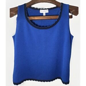 ST JOHN M RoyalBlue Santana Knit Shell Sleeveless Tank WomenScalloped Trim Wool